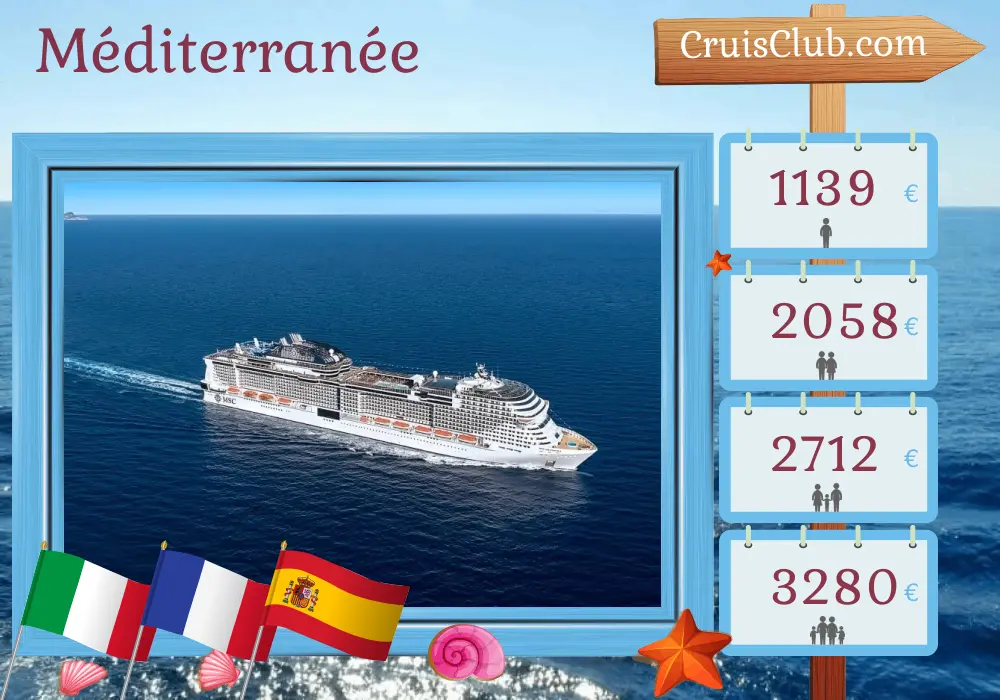 Croisière en Méditerranée de Livourne à Naples à bord du navire MSC Grandiosa avec des visites en Italie, en France, en Espagne et en Tunisie pendant 7 jours