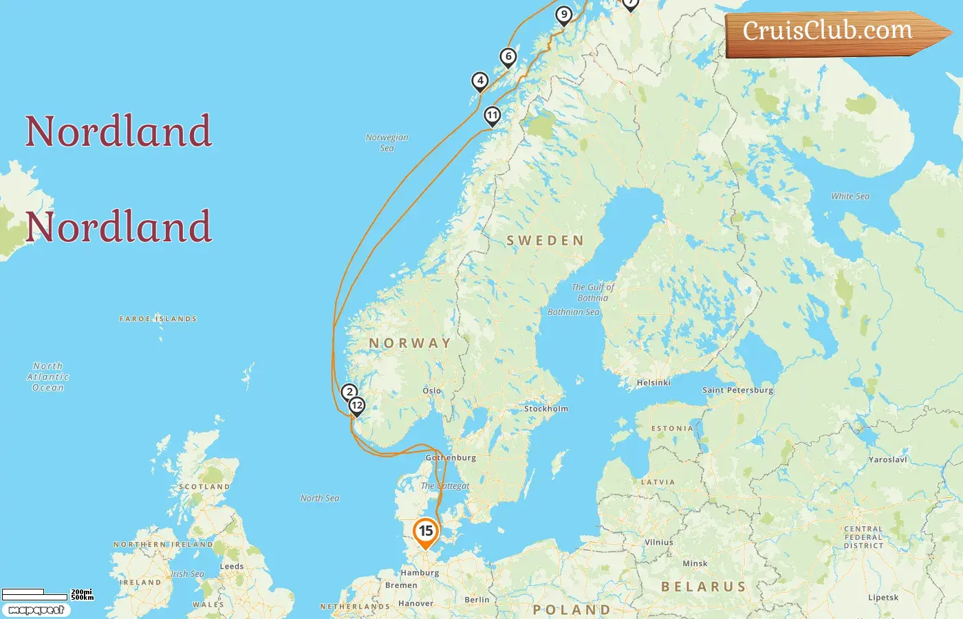 Cruzeiro no Norte a partir de Kiel a bordo do navio AIDAbella com visitas à Noruega por 15 dias