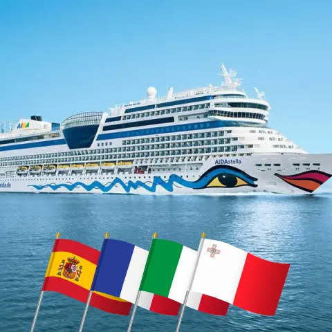 Crucero por el Mediterráneo desde Palma a bordo del barco AIDAstella con visitas a España, Francia, Italia y Malta durante 12 días