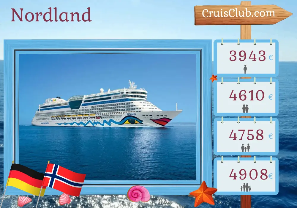 Cruise no Norte a partir de Kiel a bordo do navio AIDAbella com visitas à Alemanha e Noruega por 15 dias