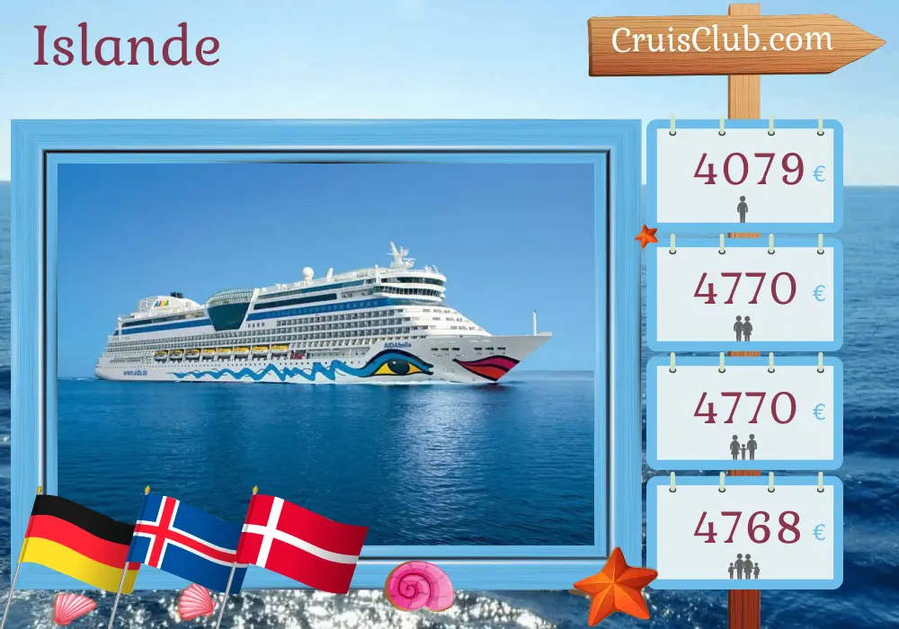 Croisière en Islande depuis Kiel à bord du navire AIDAbella avec des visites en Allemagne, en Islande et au Danemark pendant 15 jours