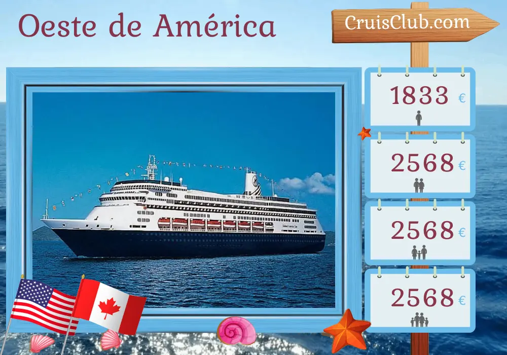 Cruce en el oeste de América desde San Diego a Vancouver a bordo del barco Zaandam con visitas a Estados Unidos y Canadá durante 8 días