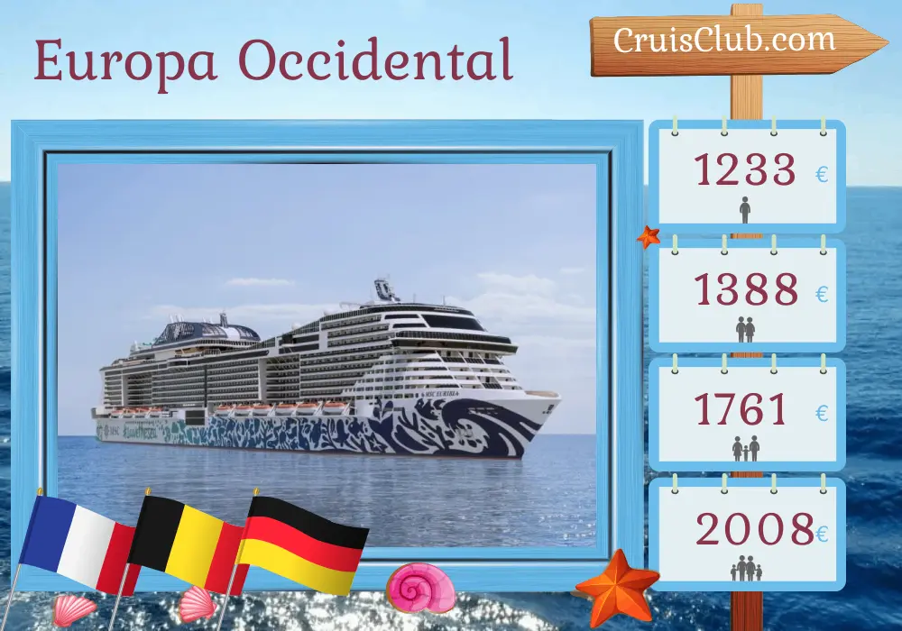 Crucero en Europa Occidental desde Le Havre hasta Kiel a bordo del barco MSC Euribia con visitas a Francia, Bélgica y Alemania durante 6 días