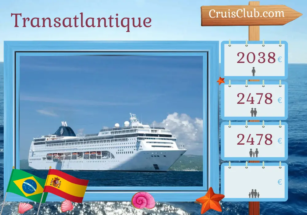 Croisière transatlantique de Itajai à Barcelone à bord du navire MSC Lirica avec des visites au Brésil et en Espagne pendant 17 jours