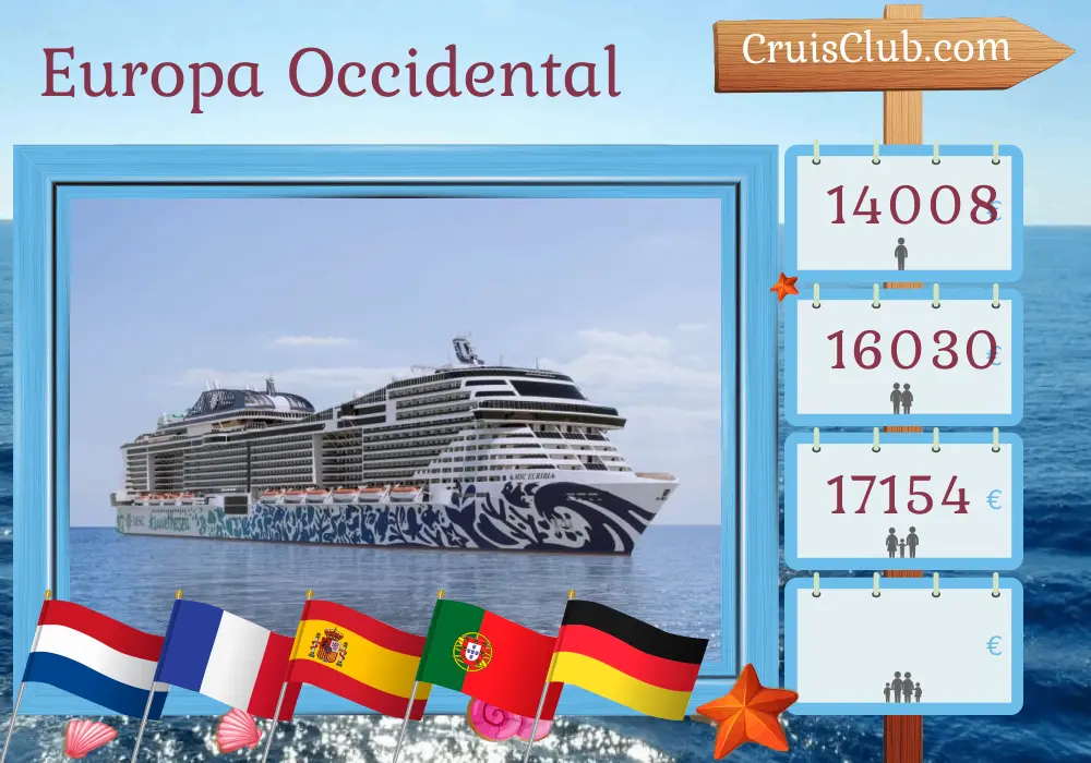 Crucero por Europa Occidental desde Rotterdam a bordo del barco MSC Euribia con visitas a Países Bajos, Francia, España, Marruecos, Portugal y Alemania durante 21 días