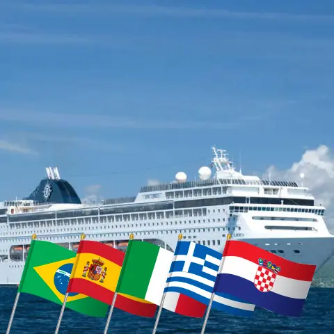 Croisière en Transatlantique de Santos à Marghera à bord du navire MSC Lirica avec visites au Brésil, en Espagne, en Italie, en Grèce et en Croatie pendant 21 jours