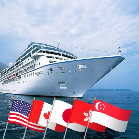 Crucero por el océano Pacífico desde Los Ángeles hasta Singapur a bordo del barco Regatta con visitas a Estados Unidos, Canadá, Japón, Taiwán, Hong Kong, Vietnam y Singapur durante 42 días