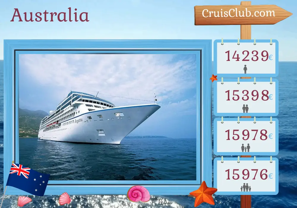 Crucero en Australia desde Sídney a bordo del barco Regatta con visitas a Australia e Indonesia durante 35 días