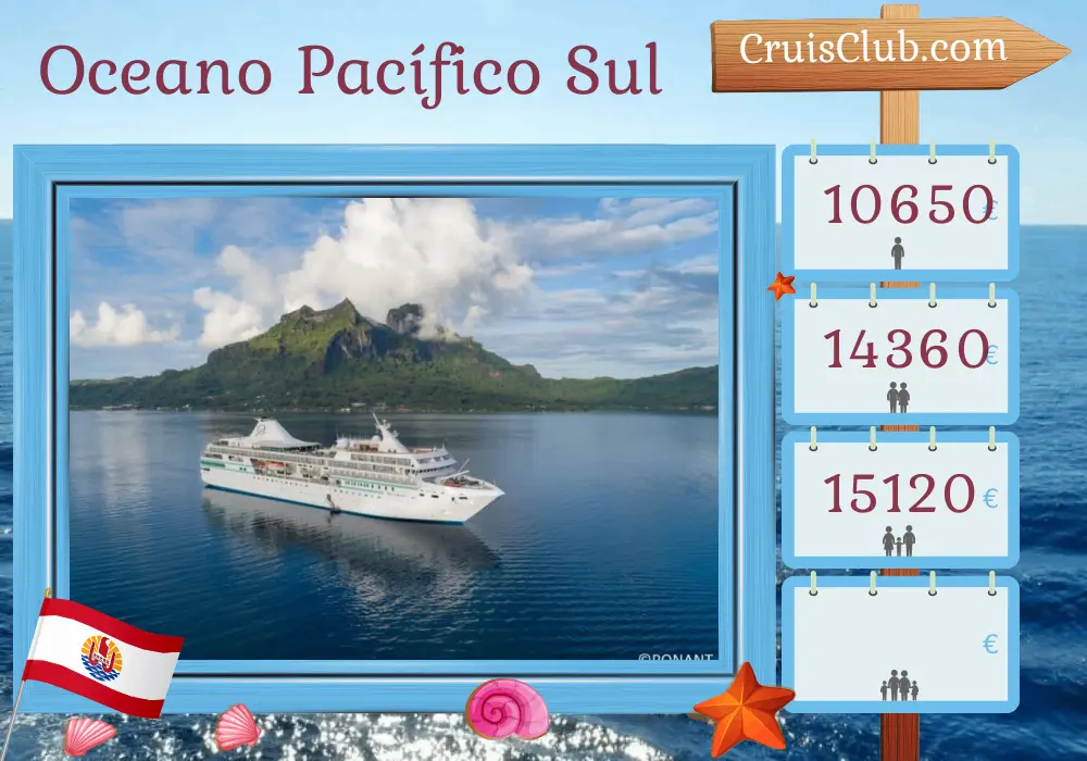 Cruzeiro no Mar do Sul a partir de Papeete a bordo do navio Paul Gauguin com visitas à Polinésia Francesa por 15 dias