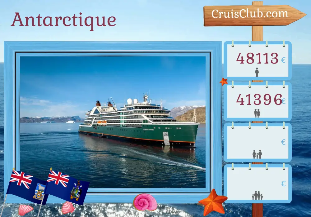 Croisière en Antarctique au départ d`Ushuaia à bord du navire Seabourn Venture avec des visites en Argentine et aux îles Falkland pendant 22 jours