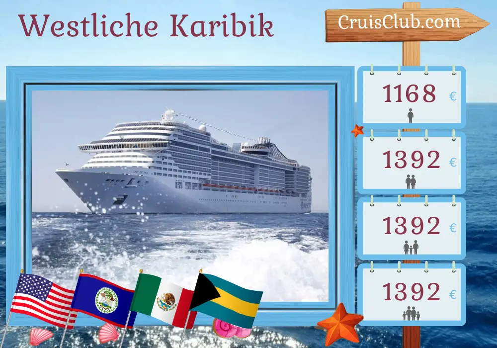 Kreuzfahrt in der westlichen Karibik ab Miami an Bord des MSC Divina Schiffes mit Stopps in den USA, Honduras, Belize, Mexiko und den Bahamas für 8 Tage