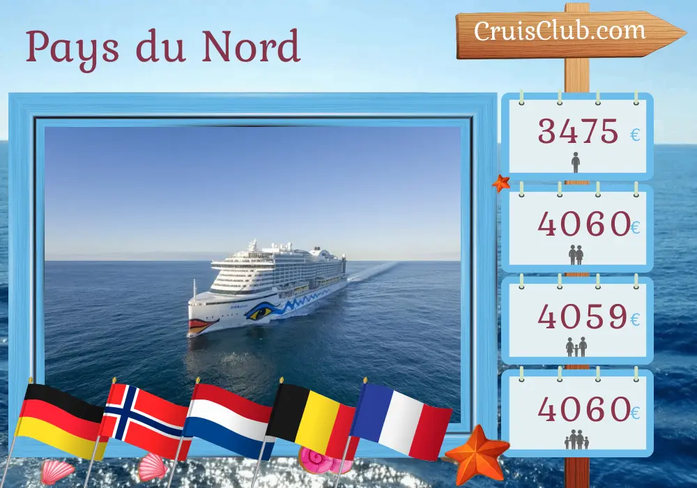 Croisière dans le Nord depuis Hambourg à bord du navire AIDAprima avec des escales en Allemagne, en Norvège, aux Pays-Bas, en Belgique et en France pendant 15 jours