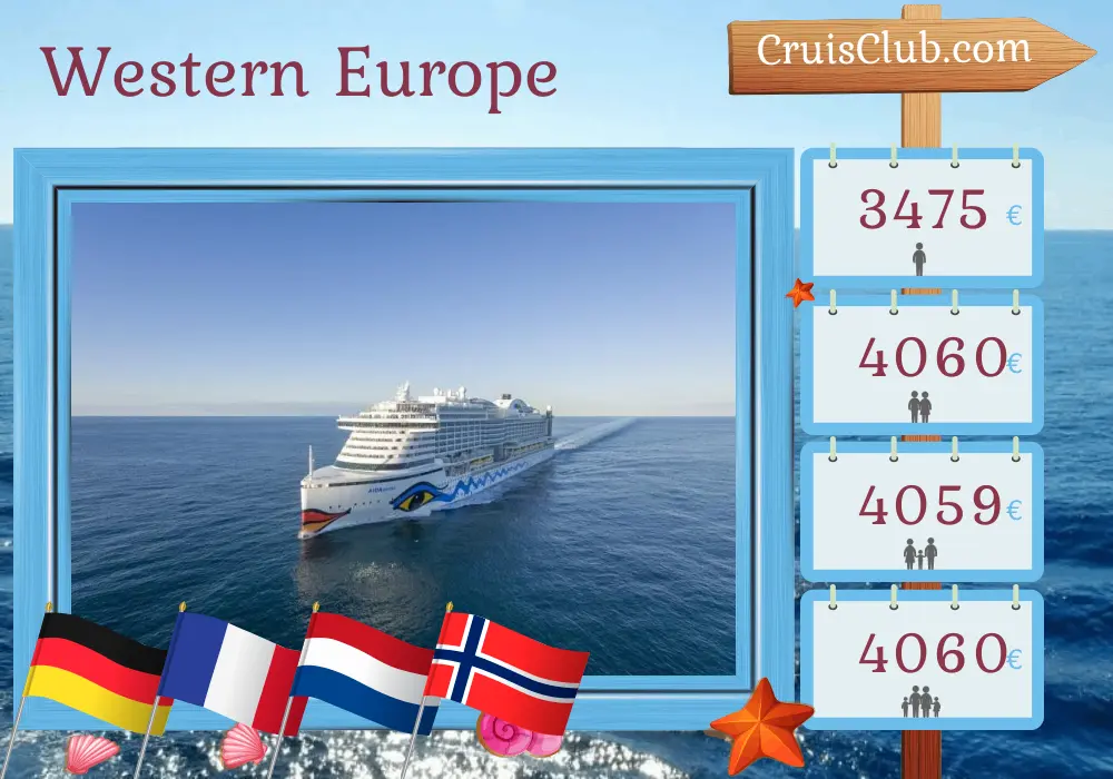 Western Europe Cruise from Hamburg aboard AIDAprima with visits to Germany, France, Netherlands, and Norway for 15 days