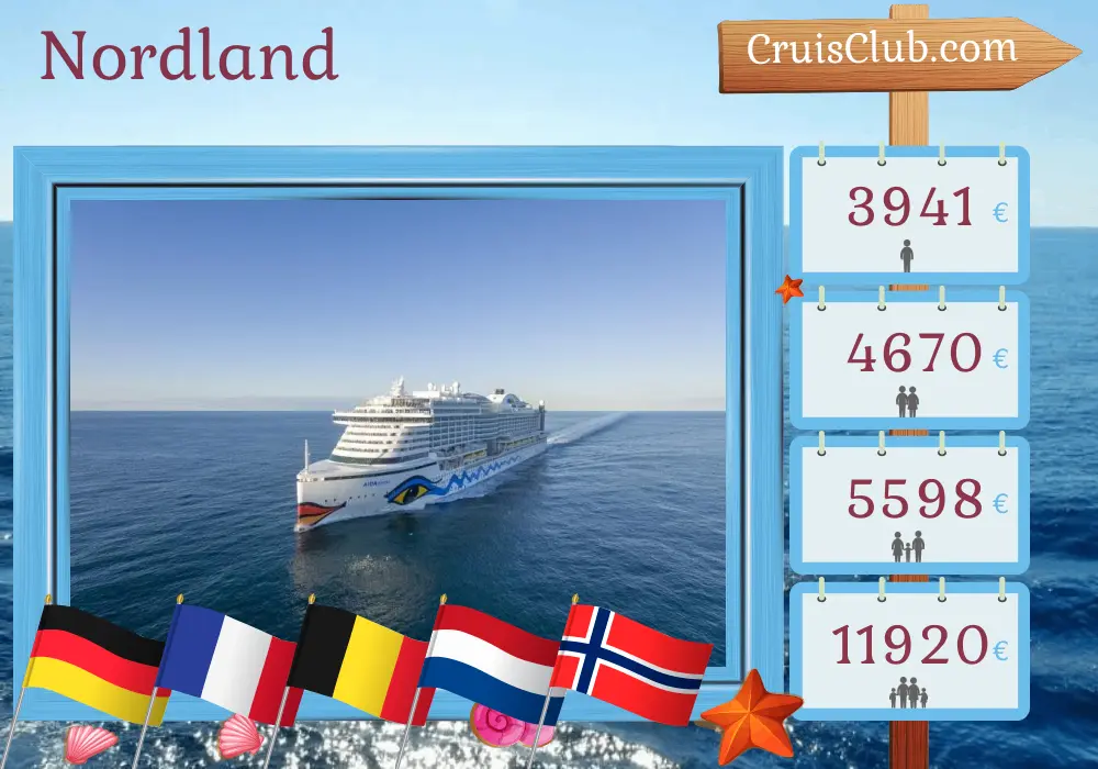 Kreuzfahrt im Norden von Hamburg an Bord des AIDAprima Schiffes mit Besuchen in Deutschland, Frankreich, Belgien, den Niederlanden und Norwegen für 15 Tage