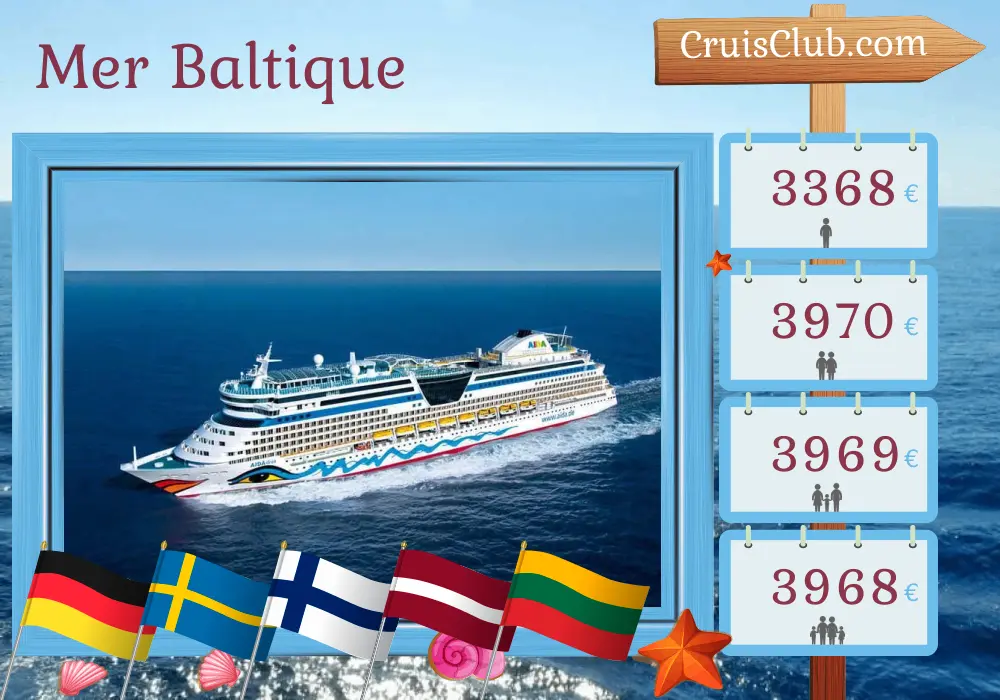 Croisière dans la mer Baltique depuis Warnemünde à bord du navire AIDAdiva avec des visites en Allemagne, Suède, Finlande, Lettonie, Lituanie et Pologne pendant 13 jours