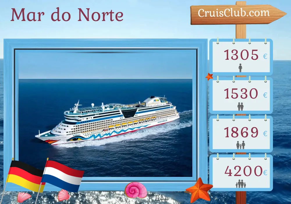 Cruzeiro no Mar do Norte a partir de Hamburgo a bordo do navio AIDAdiva, com visitas à Alemanha e aos Países Baixos por 5 dias