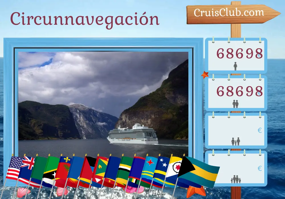 Crucero en el tour mundial desde Miami a bordo del barco Vista con visitas a Estados Unidos, Islas Caimán, Colombia, Panamá, Costa Rica, Nicaragua, Guatemala, México, República Dominicana, Puerto Rico, San Cristóbal y Nieves, Guadalupe, Santa Lucía, San Bartolomé, Granada, Barbados, Dominica, Belice, Honduras, Aruba, Curazao y Bahamas durante 91 días