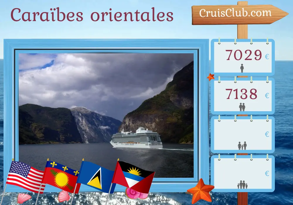Croisière dans les Caraïbes de l`Est au départ de Miami à bord du bateau Vista avec escales aux États-Unis, en République dominicaine, à Porto Rico, à Saint-Barthélemy, en Guadeloupe et à Sainte-Lucie pendant 11 jours