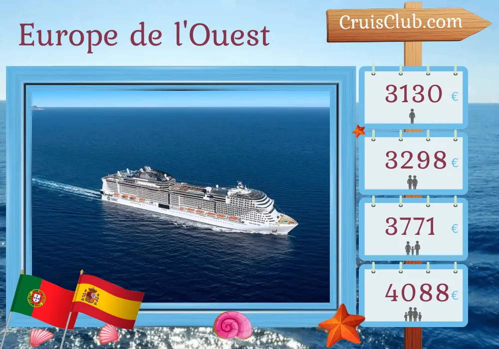 Croisière en Europe de l`Ouest au départ de Southampton à bord du MSC Virtuosa avec des escales au Portugal, en Espagne et au Maroc pendant 15 jours