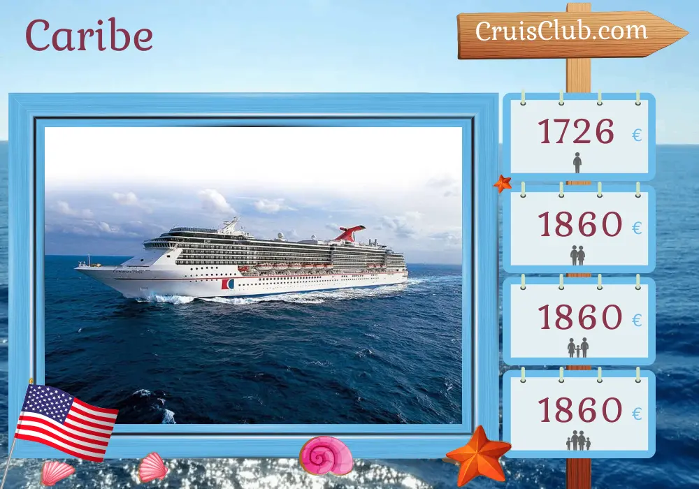 Cruzeiro no Caribe a partir de Baltimore a bordo do navio Carnival Pride com visitas aos EUA e Bahamas por 8 dias