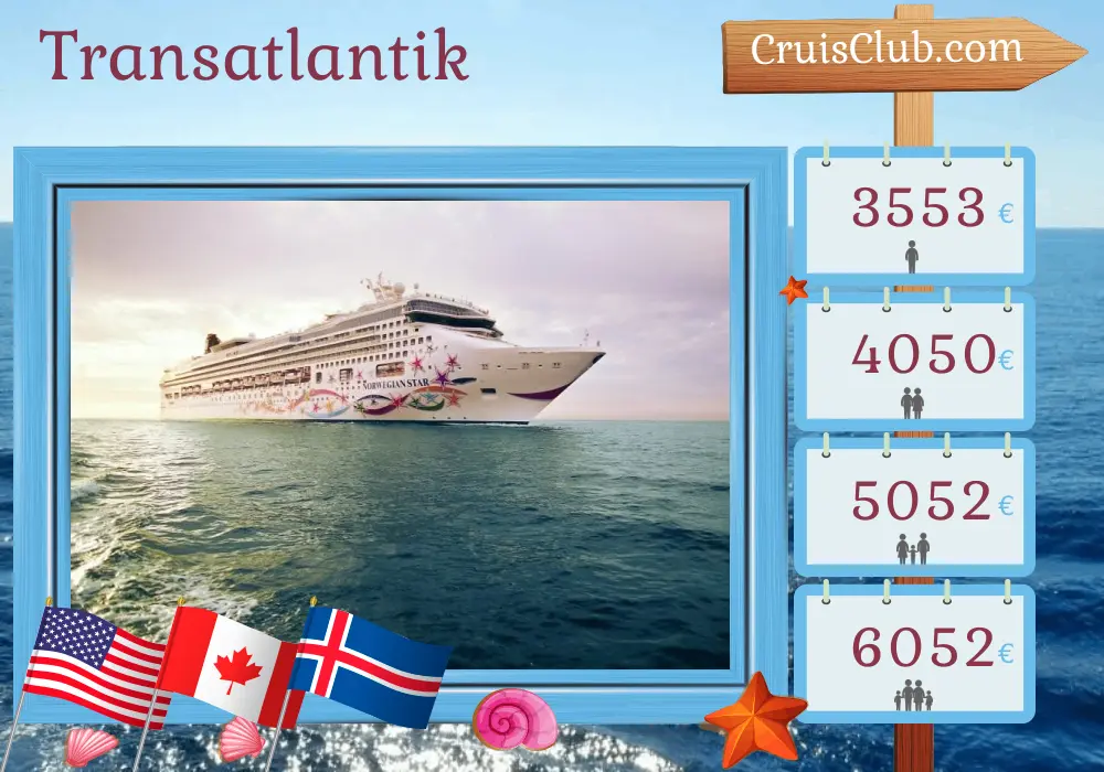 Kreuzfahrt von New York nach Reykjavik mit dem Norwegian Star Schiff, Besuch in den USA, Kanada, Saint Pierre und Miquelon, Grönland und Island für 15 Tage