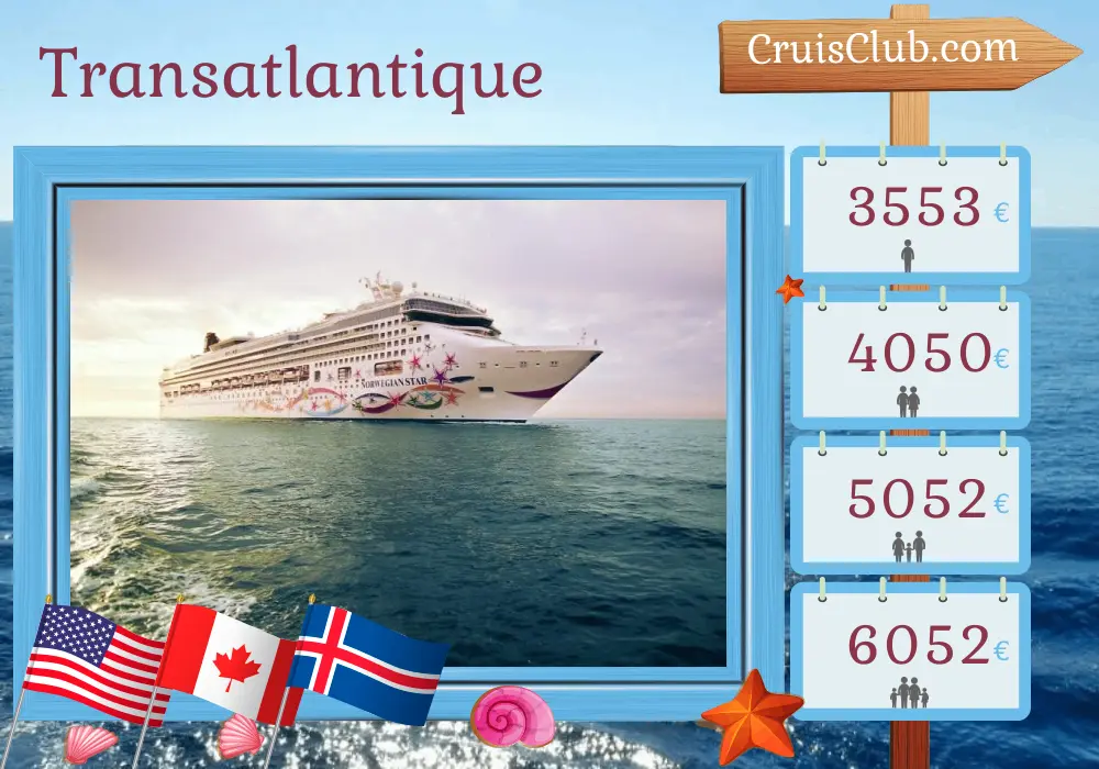 Croisière dans l`Atlantique depuis New York jusqu`à Reykjavik à bord du navire Norwegian Star avec des visites aux États-Unis, au Canada, à Saint-Pierre-et-Miquelon, au Groenland et en Islande pendant 15 jours