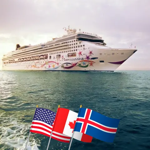 Cruzeiro no Transatlântico de Nova York a Reykjavik a bordo do navio Norwegian Star com visitas aos Estados Unidos, Canadá, Saint Pierre e Miquelon, Groenlândia e Islândia por 15 dias