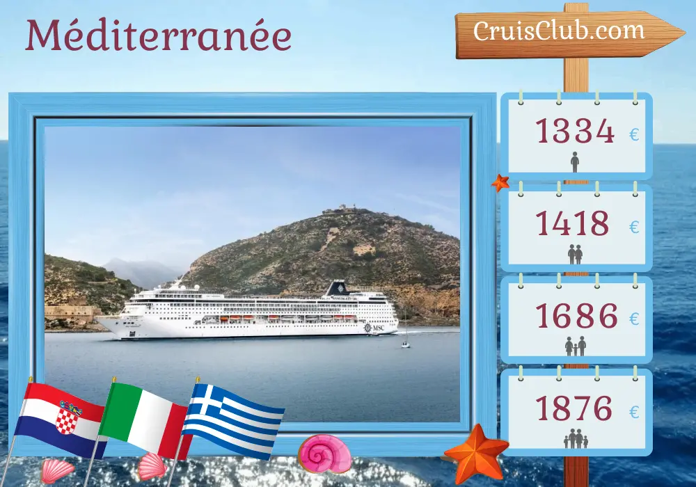 Croisière en Méditerranée depuis Cologne à bord du navire MSC Armonia avec visites en Croatie, en Italie et en Grèce pendant 8 jours