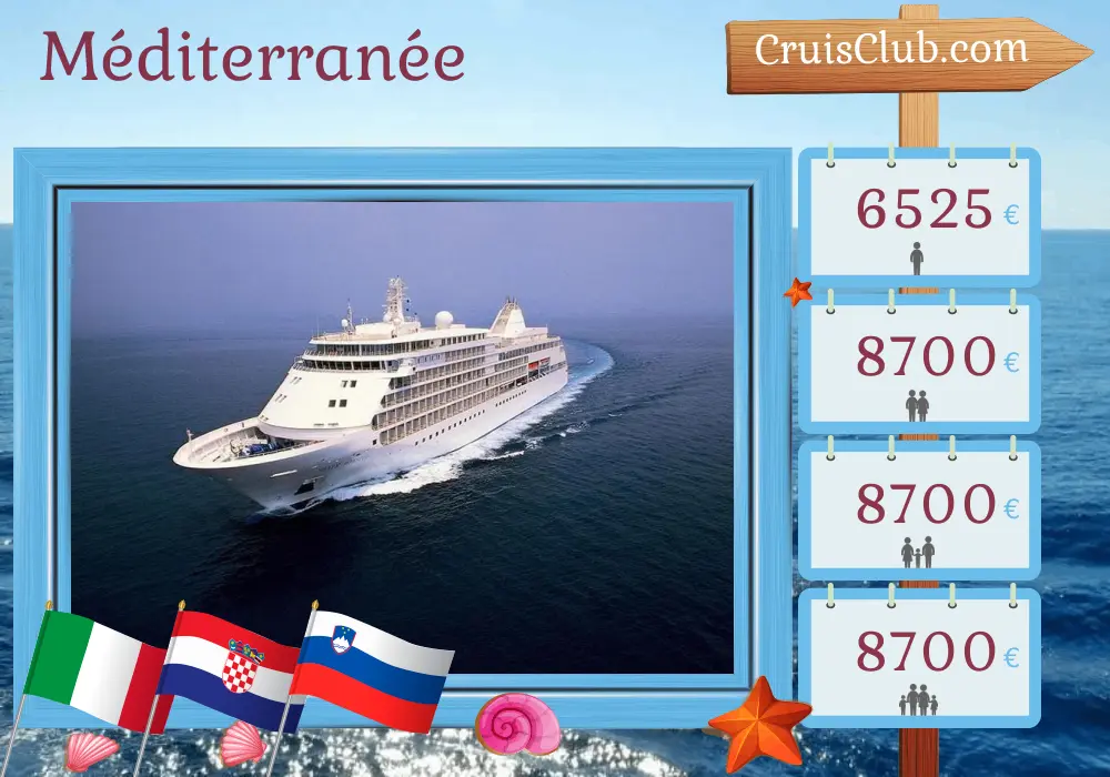 Croisière en Méditerranée depuis Venise à bord du navire Silver Whisper avec des visites en Italie, en Croatie et en Slovénie pendant 8 jours