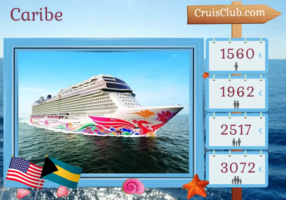 Cruzeiro no Caribe saindo de Miami a bordo do navio Norwegian Joy com visitas aos Estados Unidos e Bahamas por 5 dias