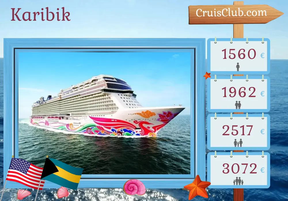 Kreuzfahrt in der Karibik von Miami an Bord des Norwegian Joy-Schiffs mit Besuchen in den USA und den Bahamas für 5 Tage