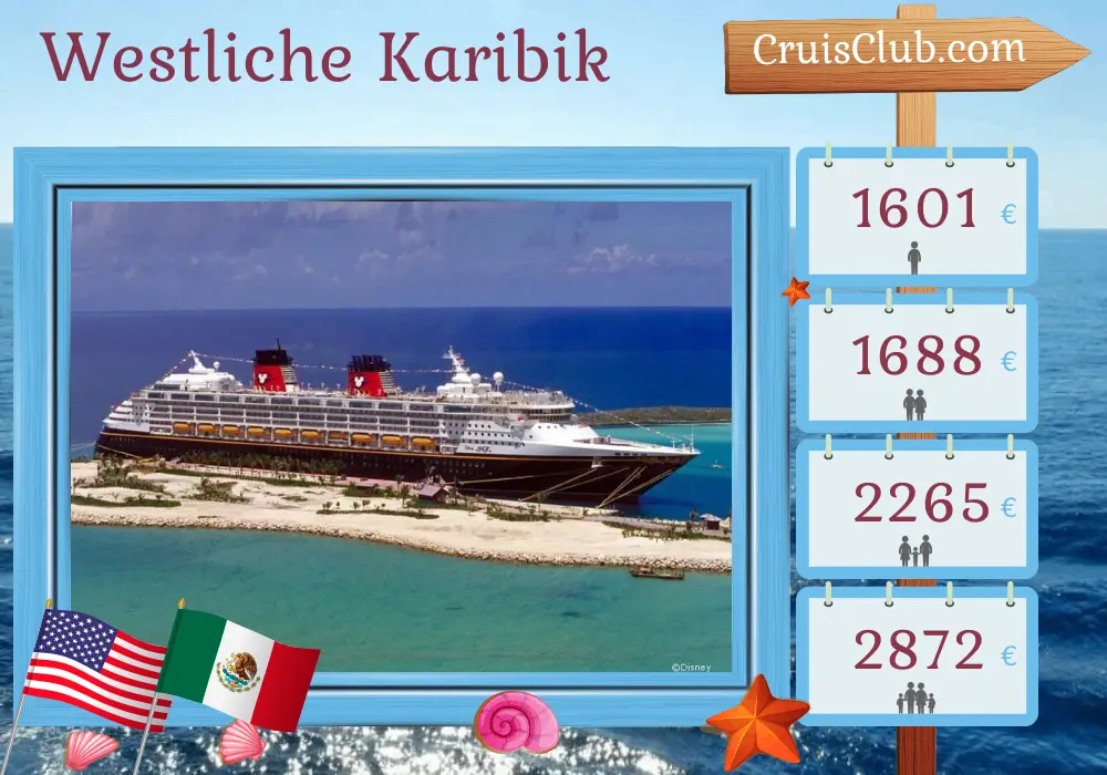 Kreuzfahrt in der westlichen Karibik ab New Orleans an Bord des Schiffes Disney Magic mit Besuchen in den Vereinigten Staaten und Mexiko für 5 Tage