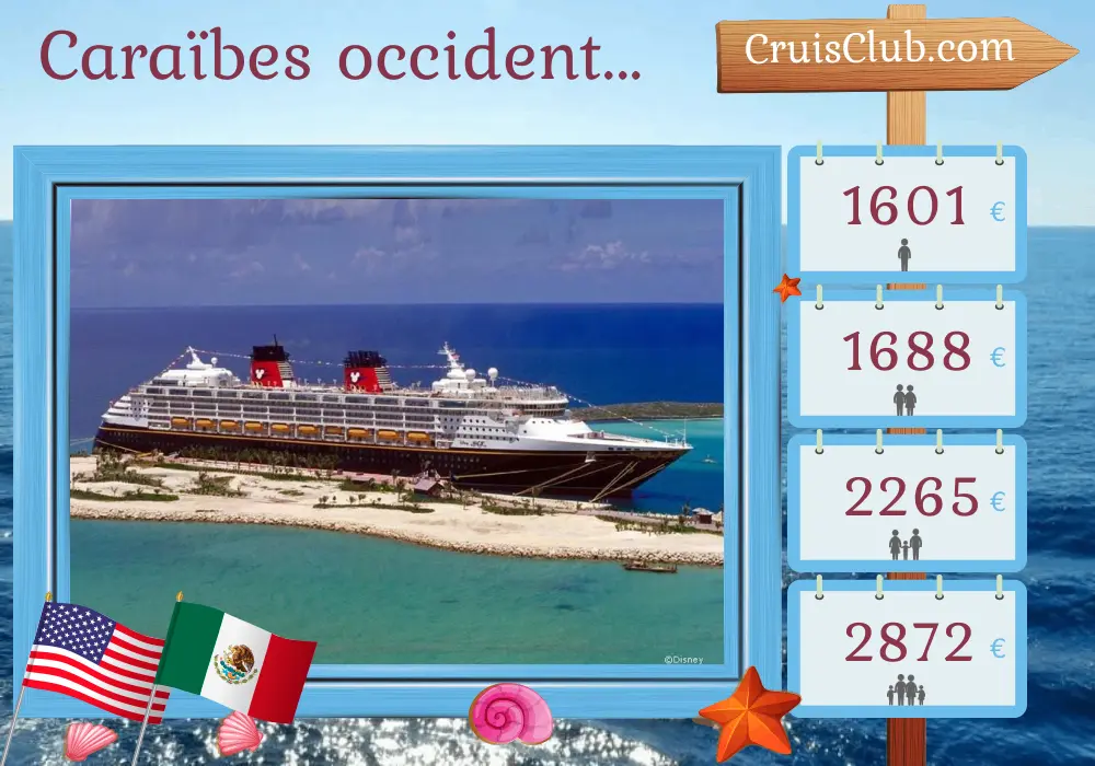 Croisière dans les Caraïbes occidentales au départ de La Nouvelle-Orléans à bord du navire Disney Magic avec escales aux États-Unis et au Mexique pendant 5 jours