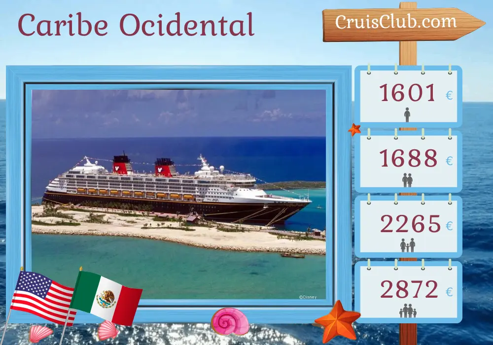 Cruzeiro no Caribe Ocidental de New Orleans a bordo do navio Disney Magic com visitas aos EUA e México por 5 dias