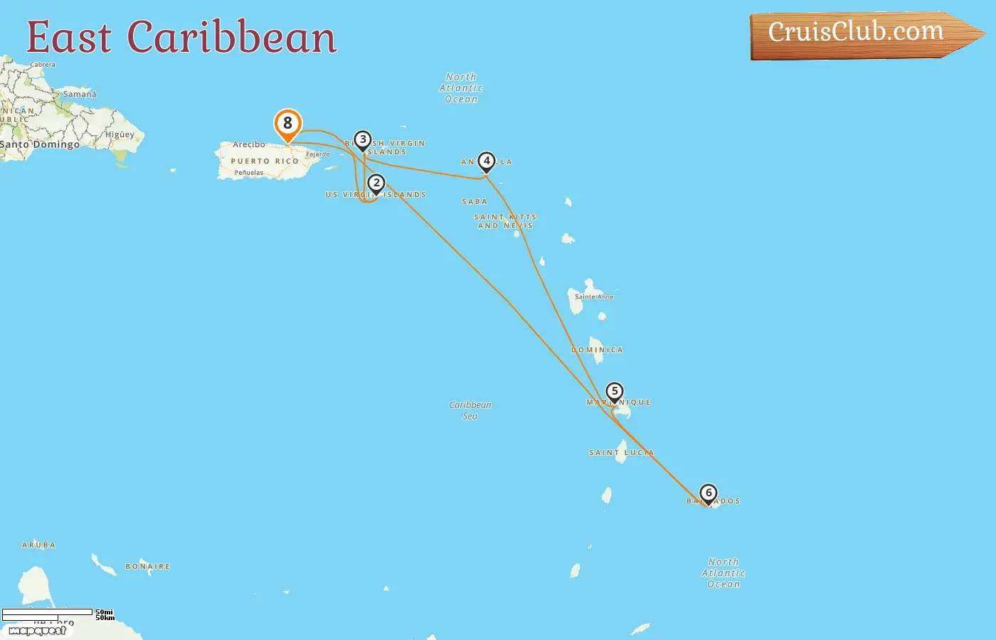 Cruise in the East Caribbean from San Juan aboard Rhapsody of the Seas ship with visits to Puerto Rico, Martinique, and Barbados for 8 days