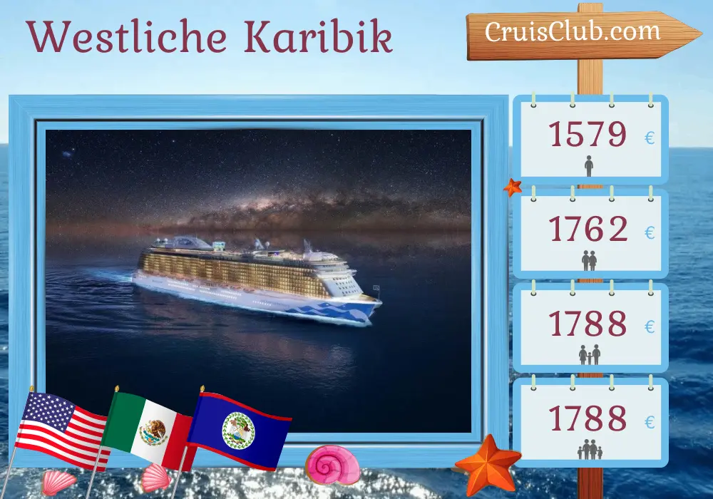 Kreuzfahrt in der westlichen Karibik ab Fort Lauderdale an Bord des Schiffes Enchanted Princess mit Stopps in den USA, Mexiko, Honduras und Belize für 8 Tage