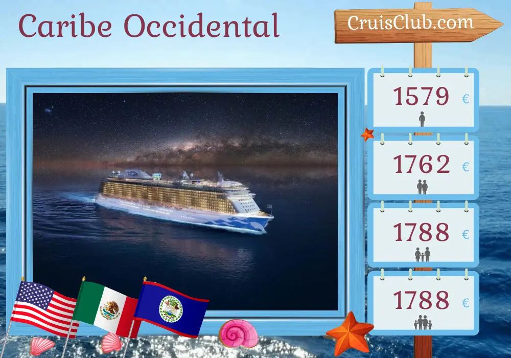 Crucero por el Caribe Occidental desde Fort Lauderdale a bordo del barco Enchanted Princess con visitas a Estados Unidos, México, Honduras y Belice durante 8 días