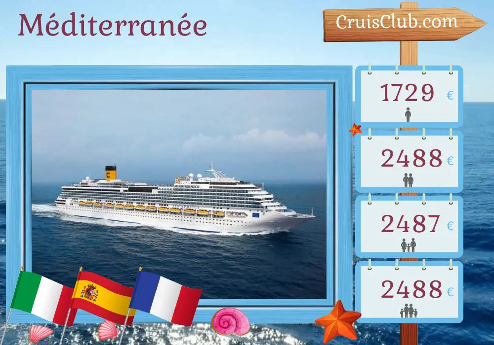 Croisière en Méditerranée à partir de Civitavecchia à bord du navire Costa Pacifica avec des visites en Italie, en Espagne et en France pendant 9 jours