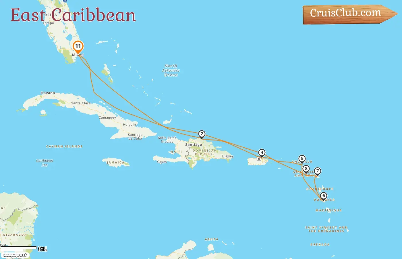 Cruise in the East Caribbean from Miami aboard Explorer of the Seas ship with visits to USA, Dominican Republic, Puerto Rico, Dominica, and Saint Kitts and Nevis for 11 days