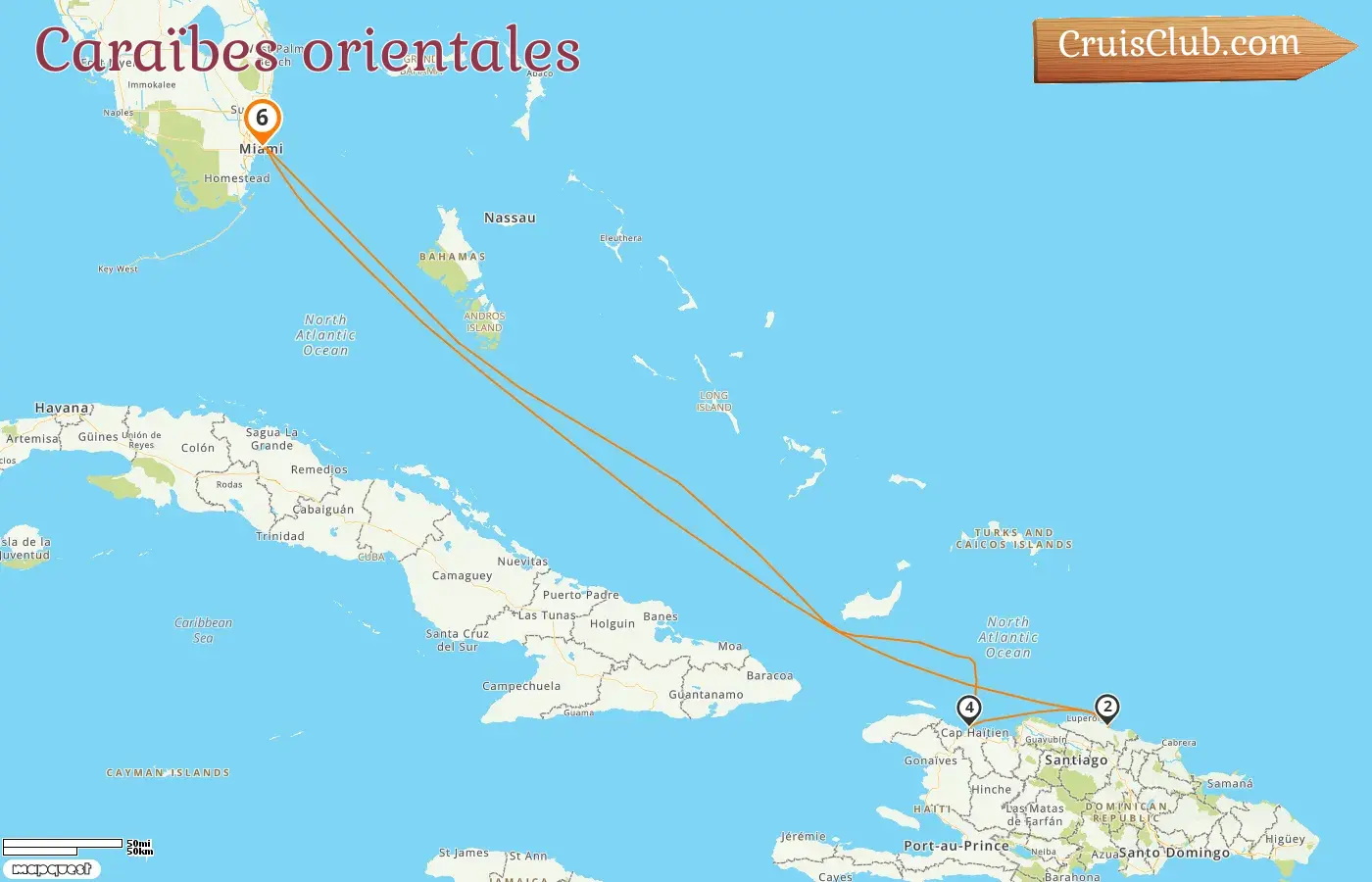 Croisière dans les Caraïbes de l`Est au départ de Miami à bord du navire Independence of the Seas avec des visites aux États-Unis, en République dominicaine et en Haïti pendant 6 jours