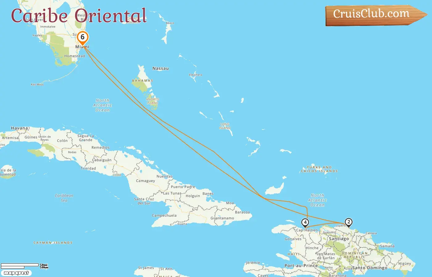 Crucero en el Este del Caribe desde Miami a bordo del barco Independence of the Seas con visitas a Estados Unidos, República Dominicana y Haití durante 6 días