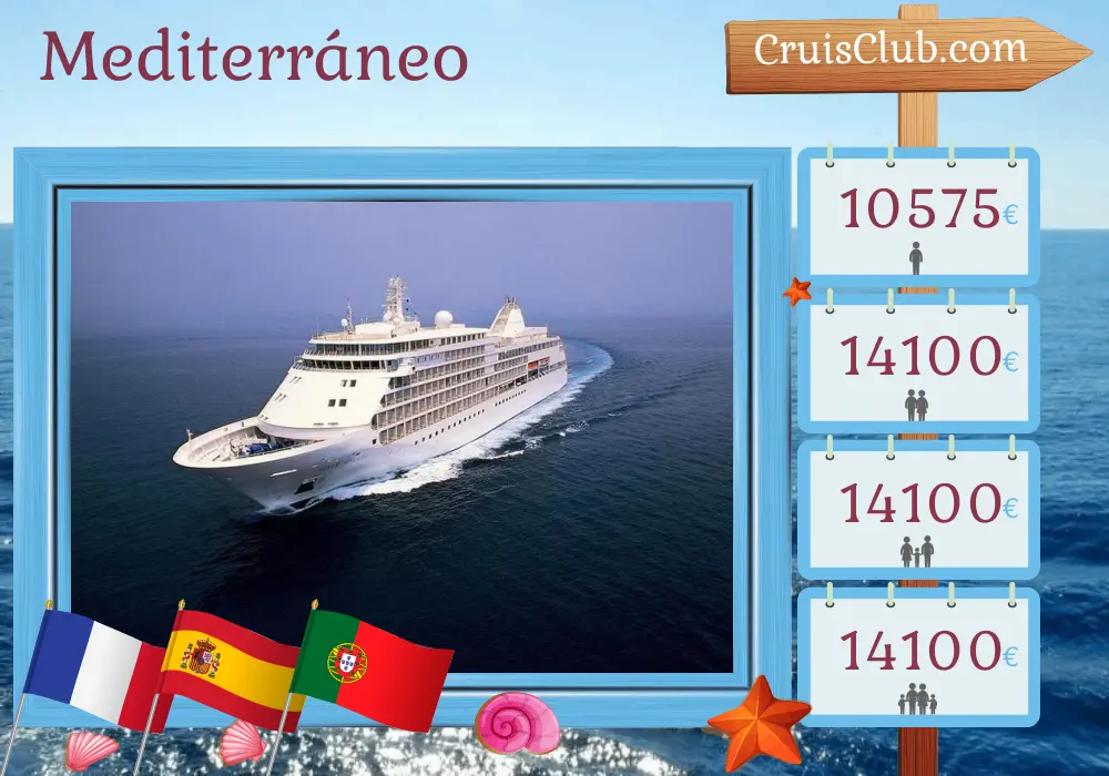 Crucero por el Mediterráneo desde Niza a Lisboa a bordo del barco Silver Whisper con visitas a Francia, España y Portugal durante 12 días