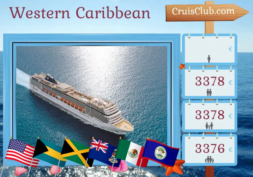 Cruise in the Western Caribbean from Miami aboard MSC Magnifica ship with visits to USA, Bahamas, Jamaica, Cayman Islands, Mexico, Honduras, and Belize for 15 days