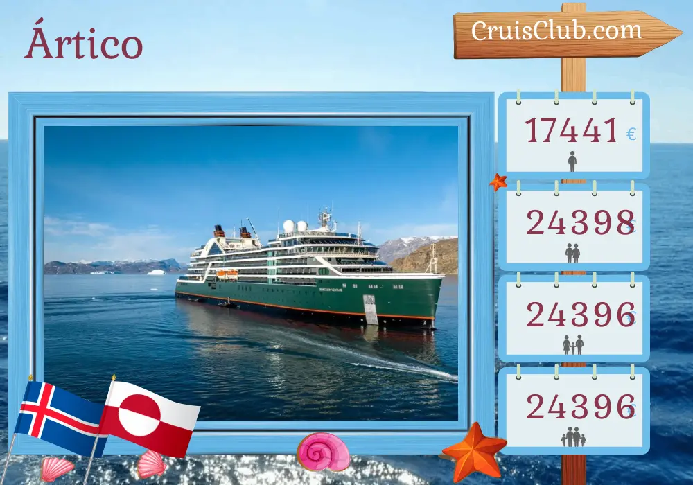 Cruzeiro no Ártico de Reykjavik a bordo do navio Seabourn Venture com visitas à Islândia e Groenlândia por 15 dias