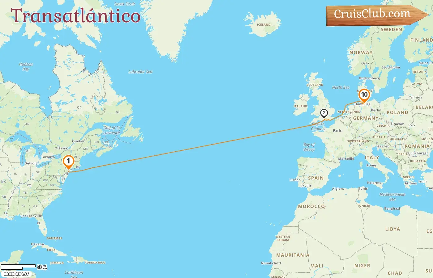 Crucero en el Transatlántico desde Nueva York a Hamburgo a bordo del barco Queen Mary 2 con visitas a Estados Unidos y Alemania durante 10 días