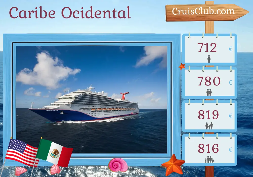 Cruzeiro no Caribe Ocidental a partir de Nova Orleans a bordo do navio Carnival Valor com visitas aos EUA e México por 5 dias