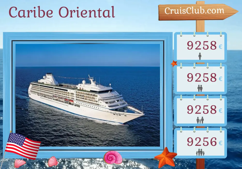 Crucero en el este del Caribe desde Miami a bordo del barco Seven Seas Mariner con visitas a EE.UU., República Dominicana, Puerto Rico, Saint Barthélemy, Dominica e Islas Vírgenes Británicas durante 11 días