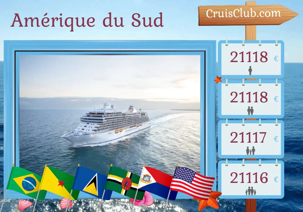 Croisière en Amérique du Sud de Rio de Janeiro à Miami à bord du navire Seven Seas Splendor avec des visites au Brésil, en Guyane française, à Sainte-Lucie, à la Dominique et aux États-Unis pendant 19 jours