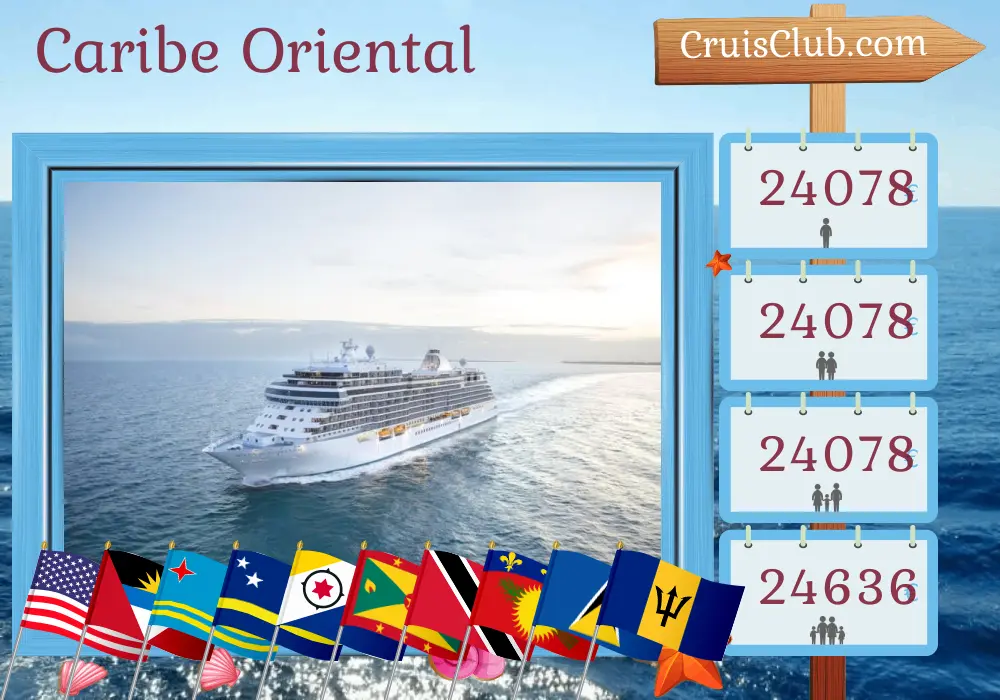 Crucero en el Caribe Oriental desde Miami hasta Bridgetown a bordo del barco Seven Seas Splendor con visitas a Estados Unidos, República Dominicana, San Bartolomé, Puerto Rico, Aruba, Curazao, Granada, Trinidad y Tobago, San Vicente y las Granadinas, Guadalupe, Santa Lucía y Barbados durante 18 días