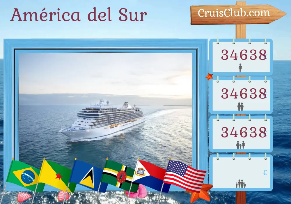 Crucero en Sudamérica desde Buenos Aires a Miami a bordo del barco Seven Seas Splendor con visitas a Argentina, Uruguay, Brasil, Guayana Francesa, Santa Lucía, Dominica y Estados Unidos durante 31 días